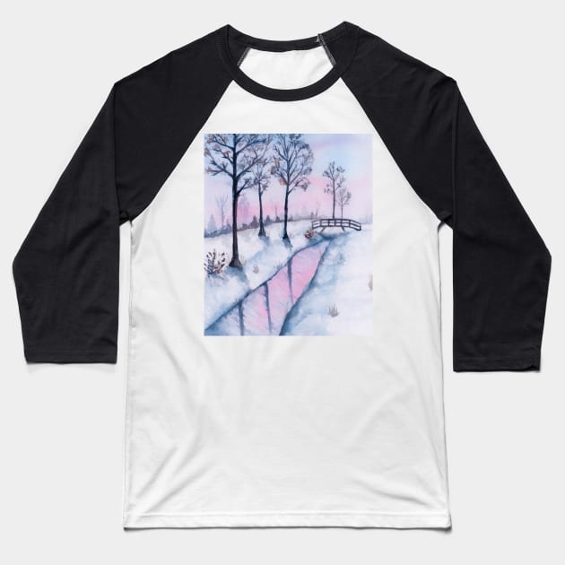 Winter landscape Christmas watercolor Baseball T-Shirt by GinaaArts